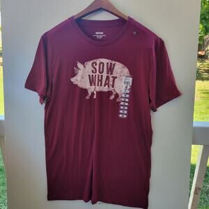 Sow What Pig Graphic T-Shirt‎ Maroon Short Sleeve Crew Neck Pun Tee Medium NEW